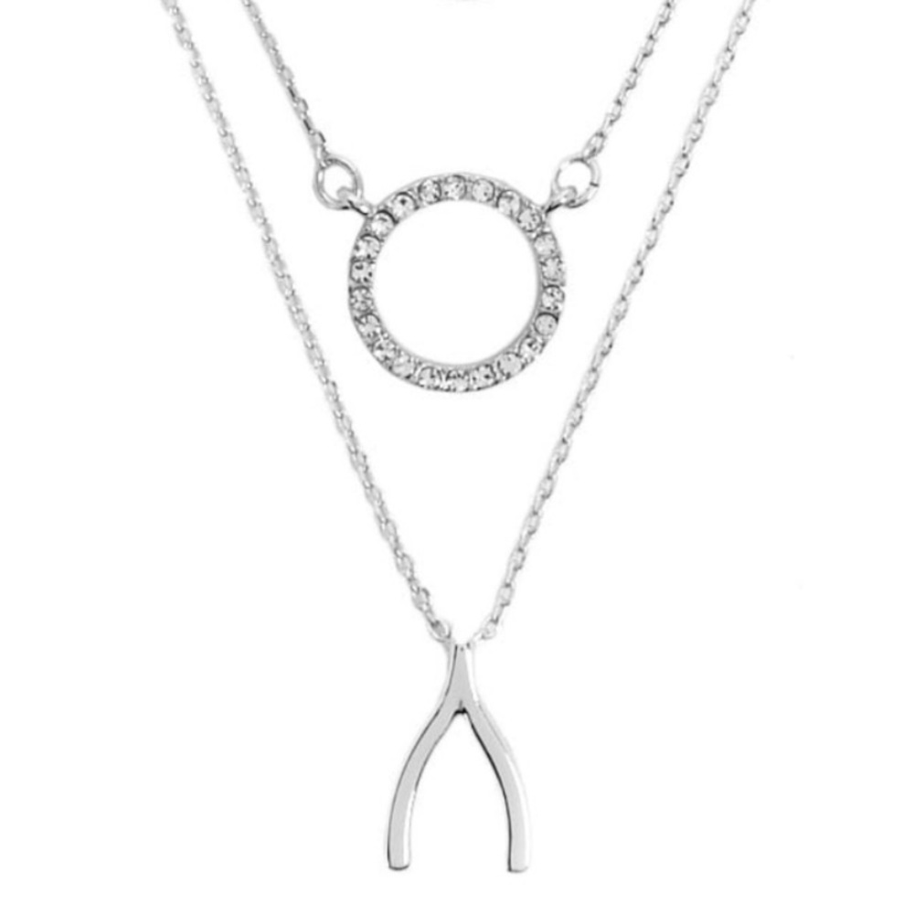 Wishbone Chic Layering Necklace Rhinestone Set - Picture 4 of 9